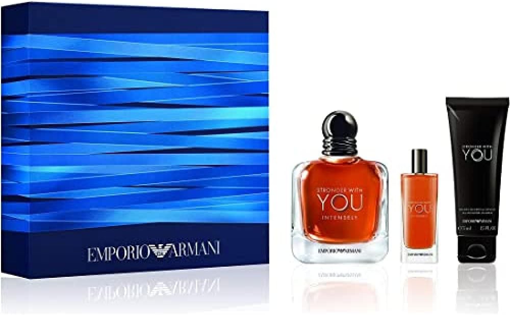 ARMANI EMPORIO STRONGER WITH YOU INTENSELY 3 PCS SET: 3.4 EAU DE PARFUM SPRAY + 0.5 OZ EAU DE PARFUM SPRAY + 2.5 ALL OVER BODY SHAMPOO (HARD BOX)