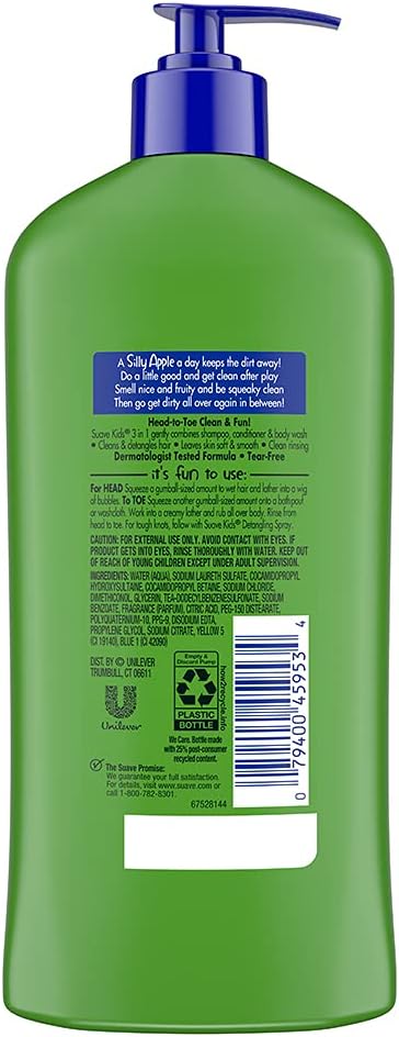 Suave kids 3 in 1 shampoo, conditioner and body wash with apple scent - Min. Order 10 Units