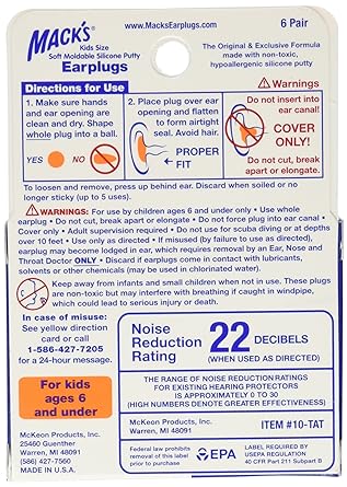 Mack's orange silicone ear plugs, 6 pairs for children - Min order 10 units
