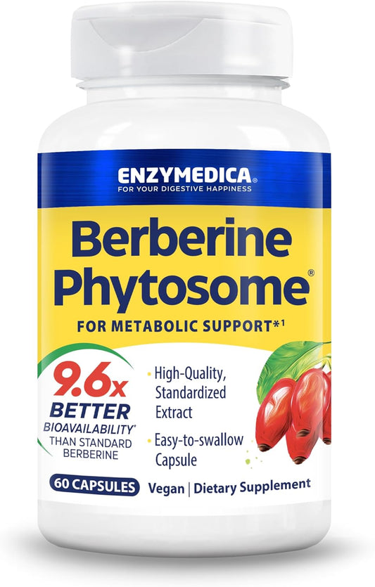 A highly effective, natural, plant-based dietary supplement for metabolic support from berberine, with 9.6 times better bioavailability, 60 capsules from Enzymedica