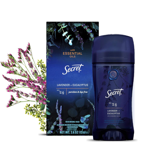 Secret Antiperspirant Deodorant for Women With Pure Essential Oils, Paraben Free, Lavender & Eucalyptus Scent, 2.6 Oz