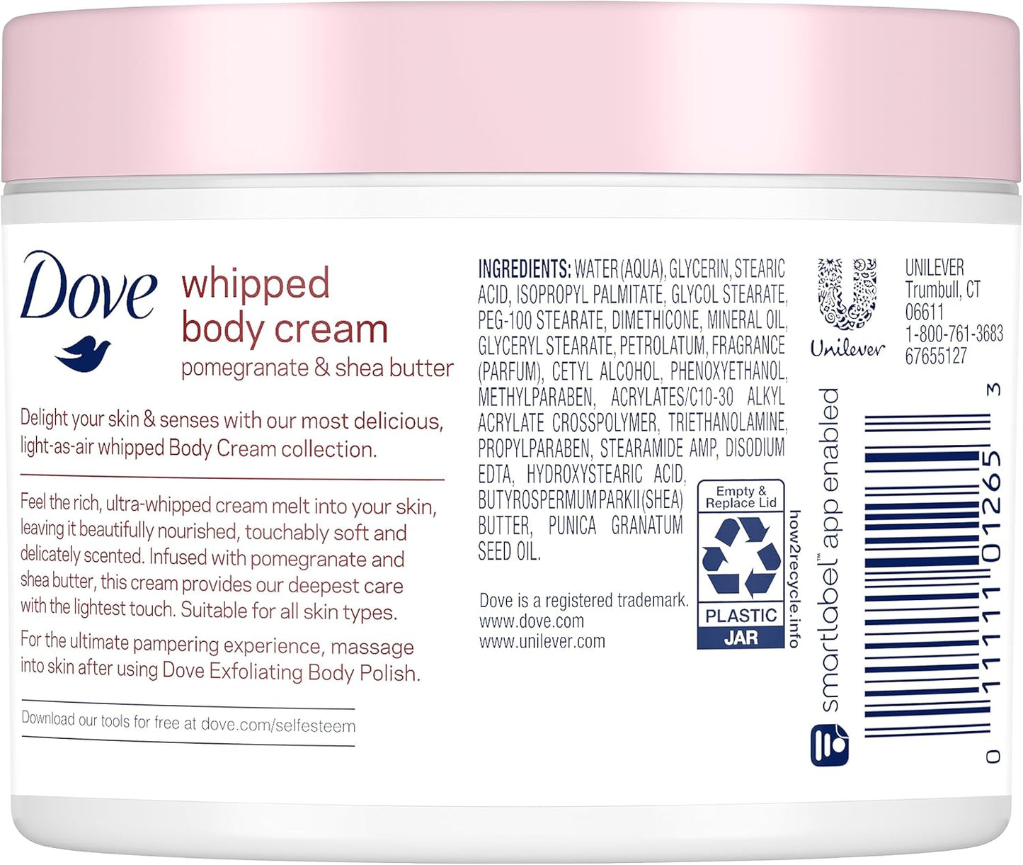 Whipped Body Cream Dry Skin Moisturizer Pomegranate and Shea Butter Nourishes Deeply 283g By Dove